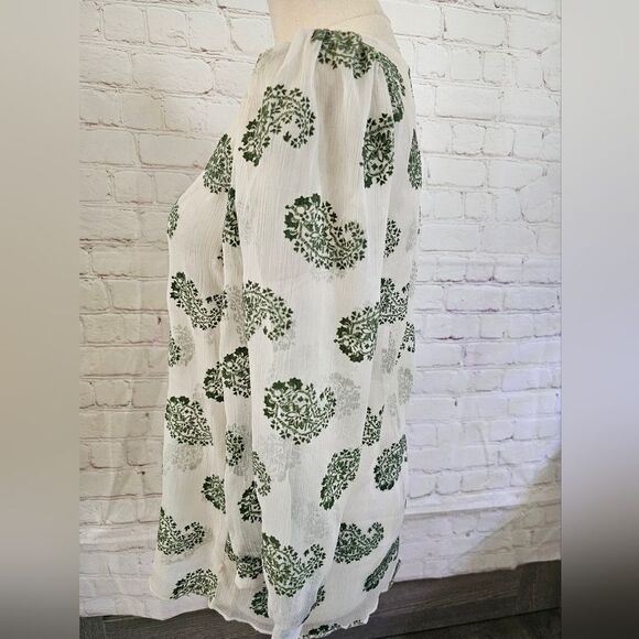 Renee C Sheer Top | Ivory w/ Green Paisley Burnout | Medium* | EUC - Picture 4 of 9